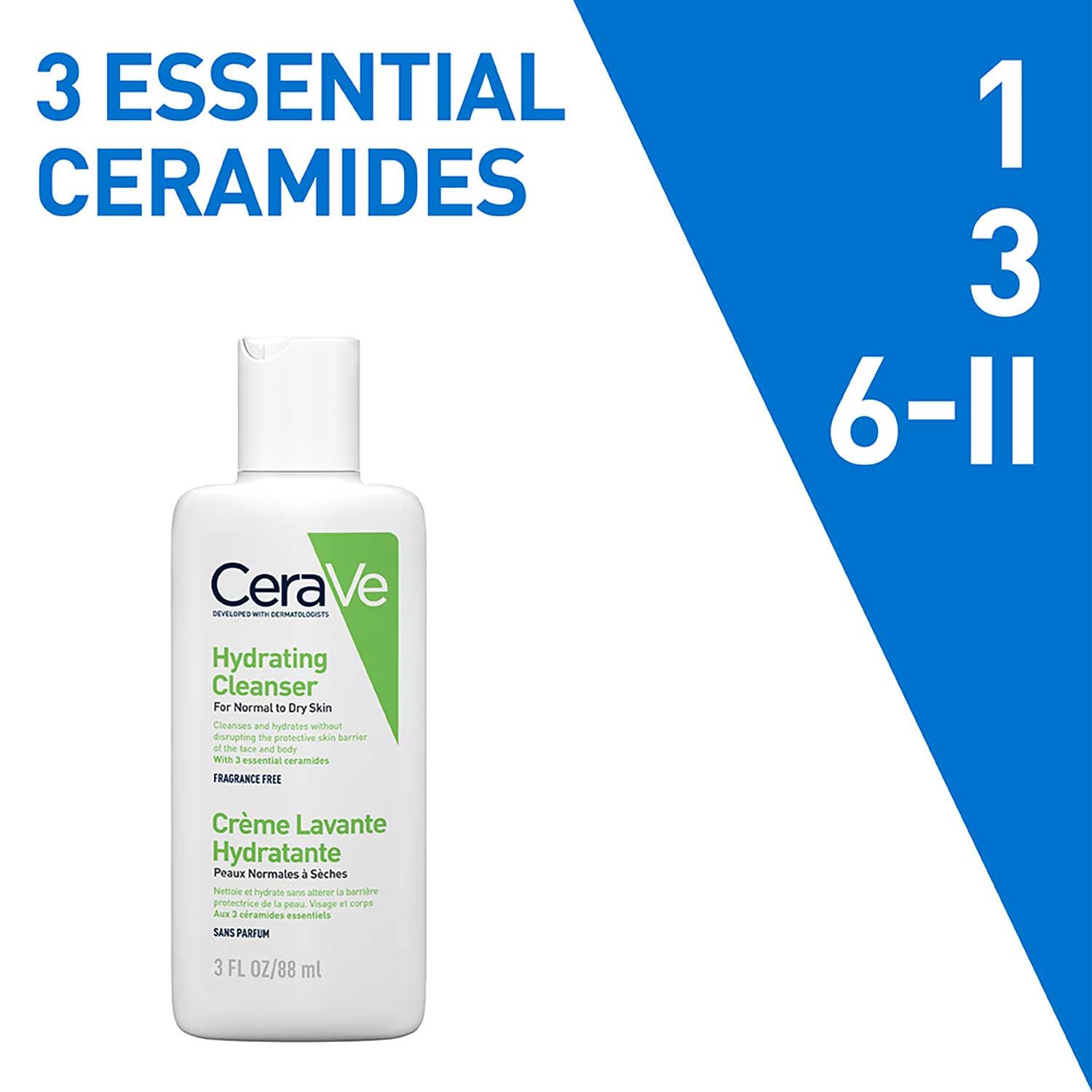 CeraVe Hydrating Cleanser Non-Foaming Face Wash for Dry Skin with Ceramides & Hyaluronic Acid – 88ml CeraVe