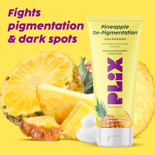 PLIX – The Plant Fix 5% Pineapple Foaming Facewash | Brightening Cleanser for Even-Toned, Radiant Skin | Reduces Pigmentation | Sulphate, Paraben & Silicone Free | 100ml PLIX