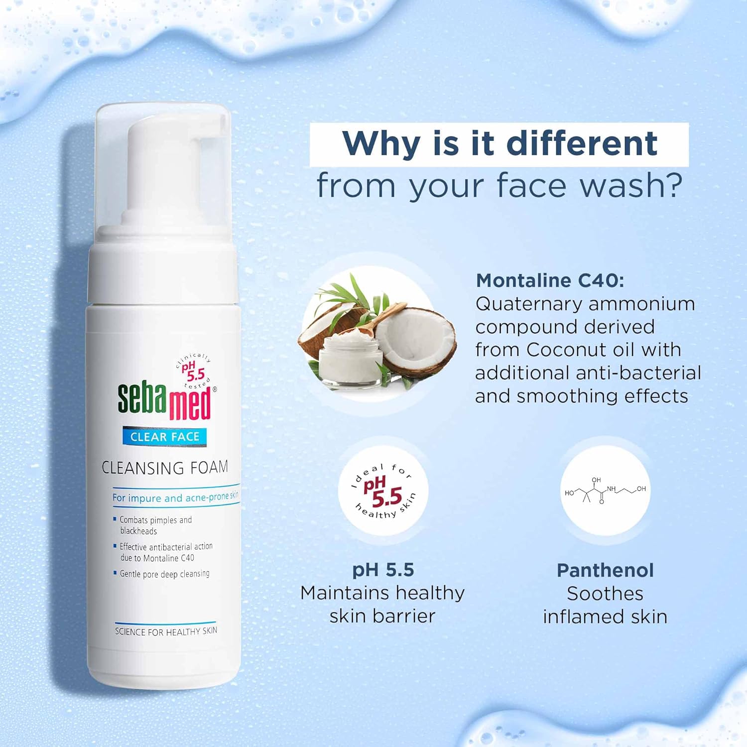 Sebamed Clear Face Cleansing Foam 150 ml | pH 5.5 for Acne Skin Sebamed