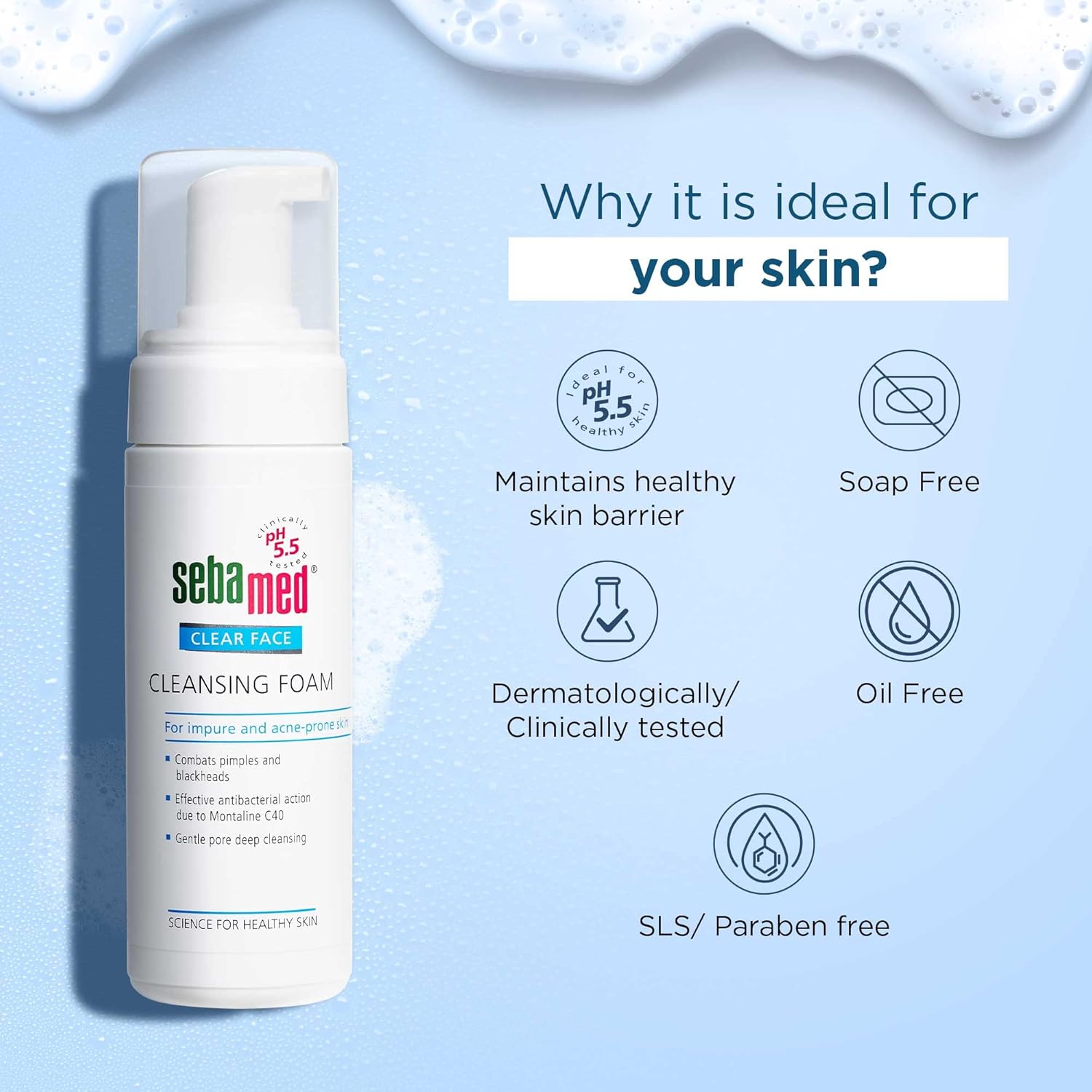 Sebamed Clear Face Cleansing Foam 150 ml | pH 5.5 for Acne Skin Sebamed