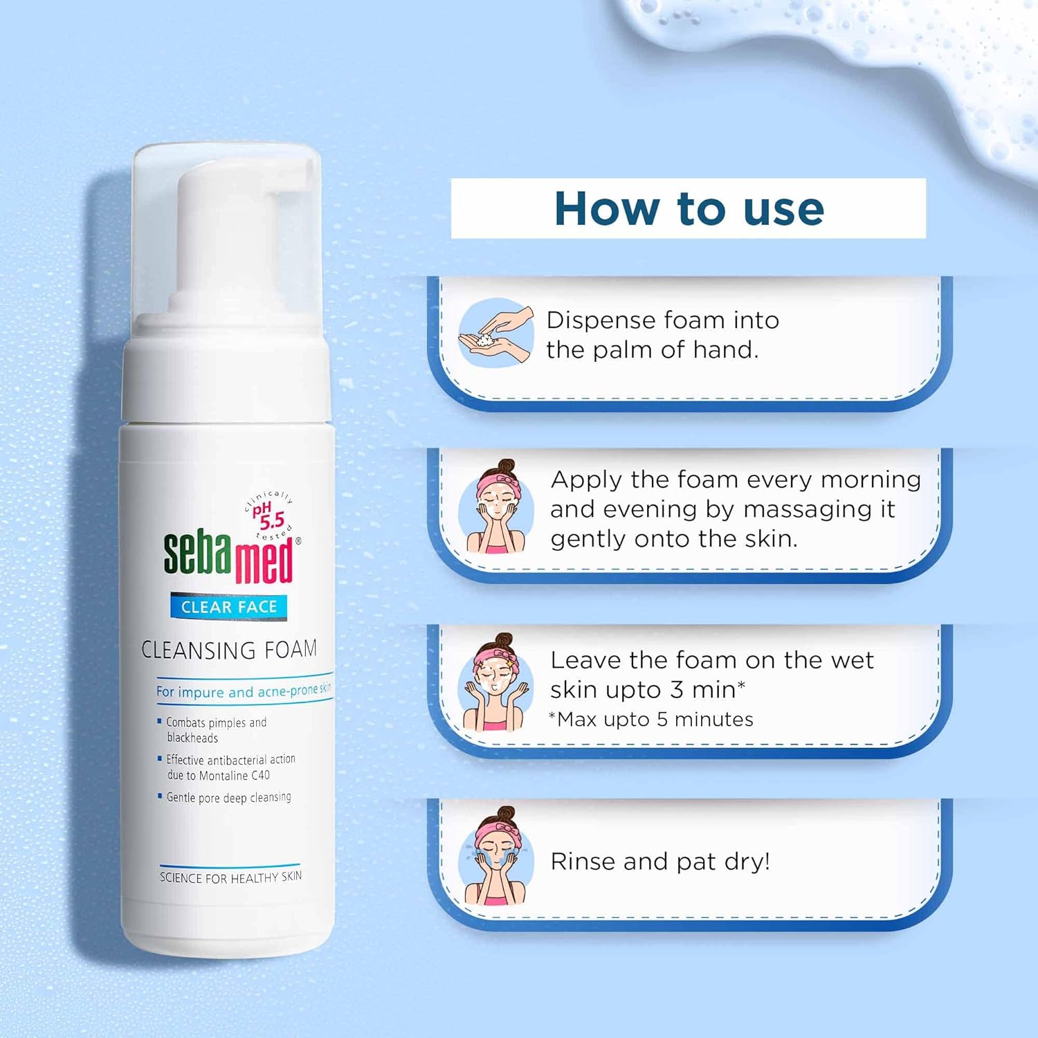 Sebamed Clear Face Cleansing Foam 150 ml | pH 5.5 for Acne Skin Sebamed
