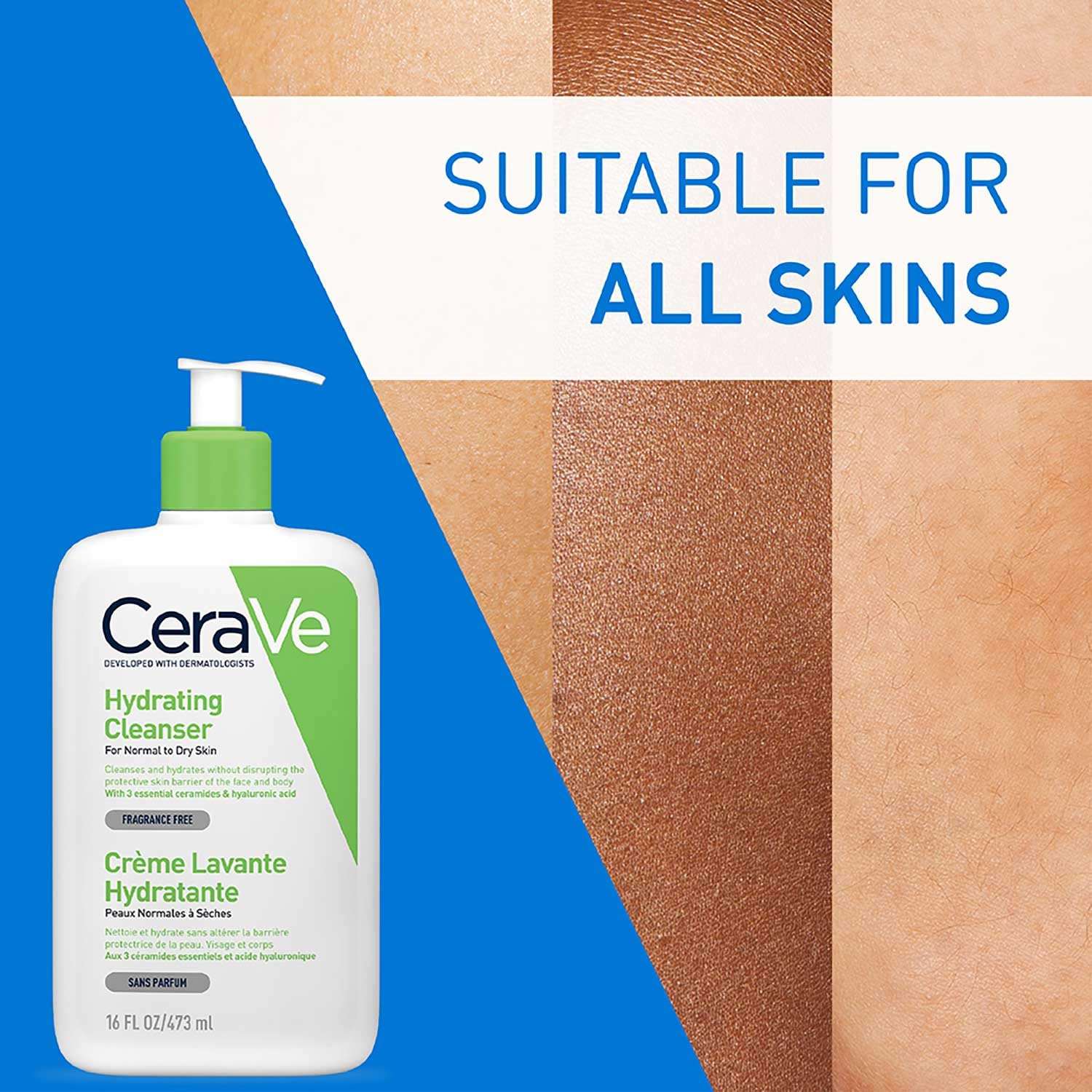 CeraVe Hydrating Cleanser For Normal To Dry Skin (473ml) - Non-Foaming Face Wash with Hyaluronic Acid And Ceramides | Non-Comedogenic, Non-Irritating And Fragrance-Free Cleanser CeraVe