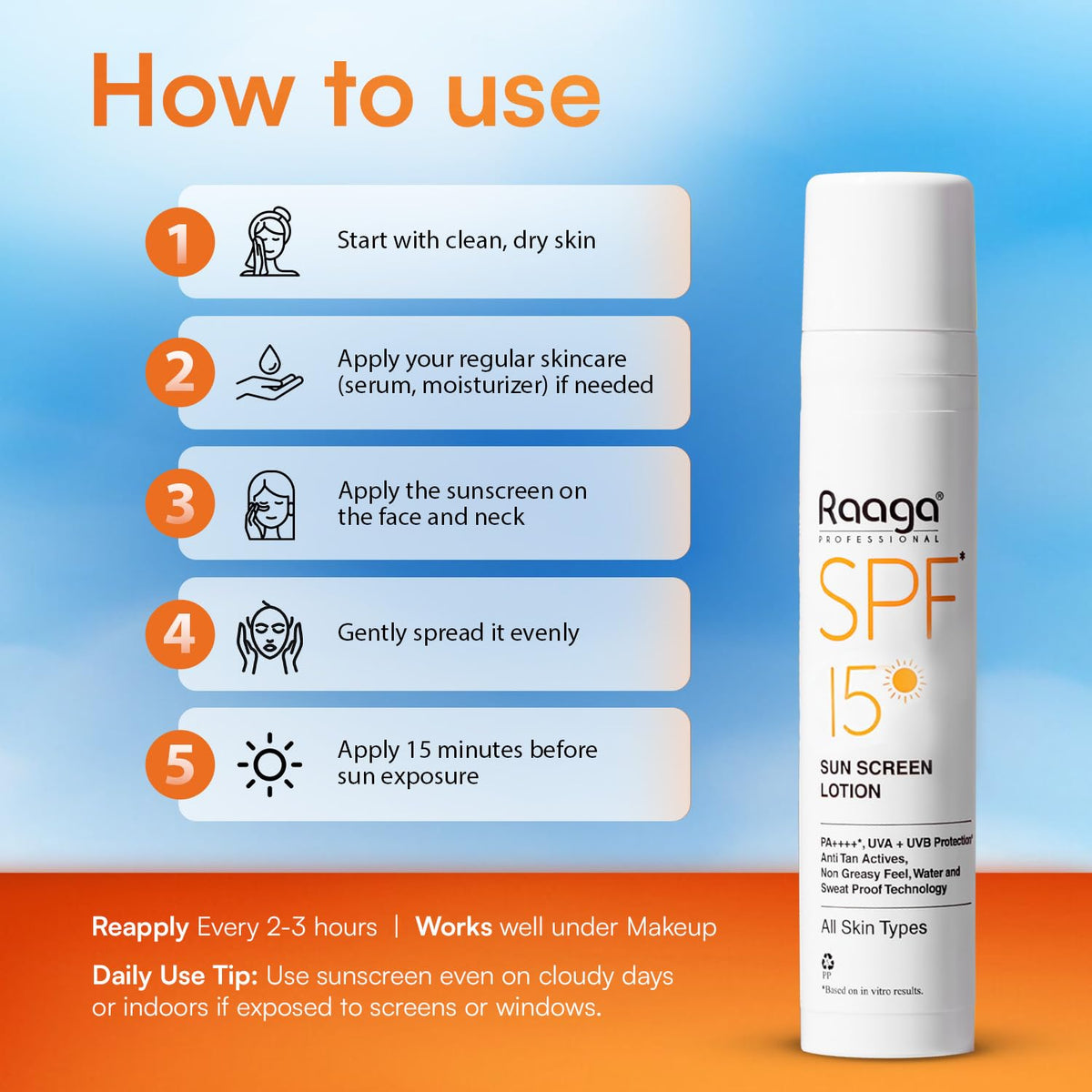 Raaga SPF 15 Sunscreen Lotion 55ml | Daily UV Protection Raaga Professional