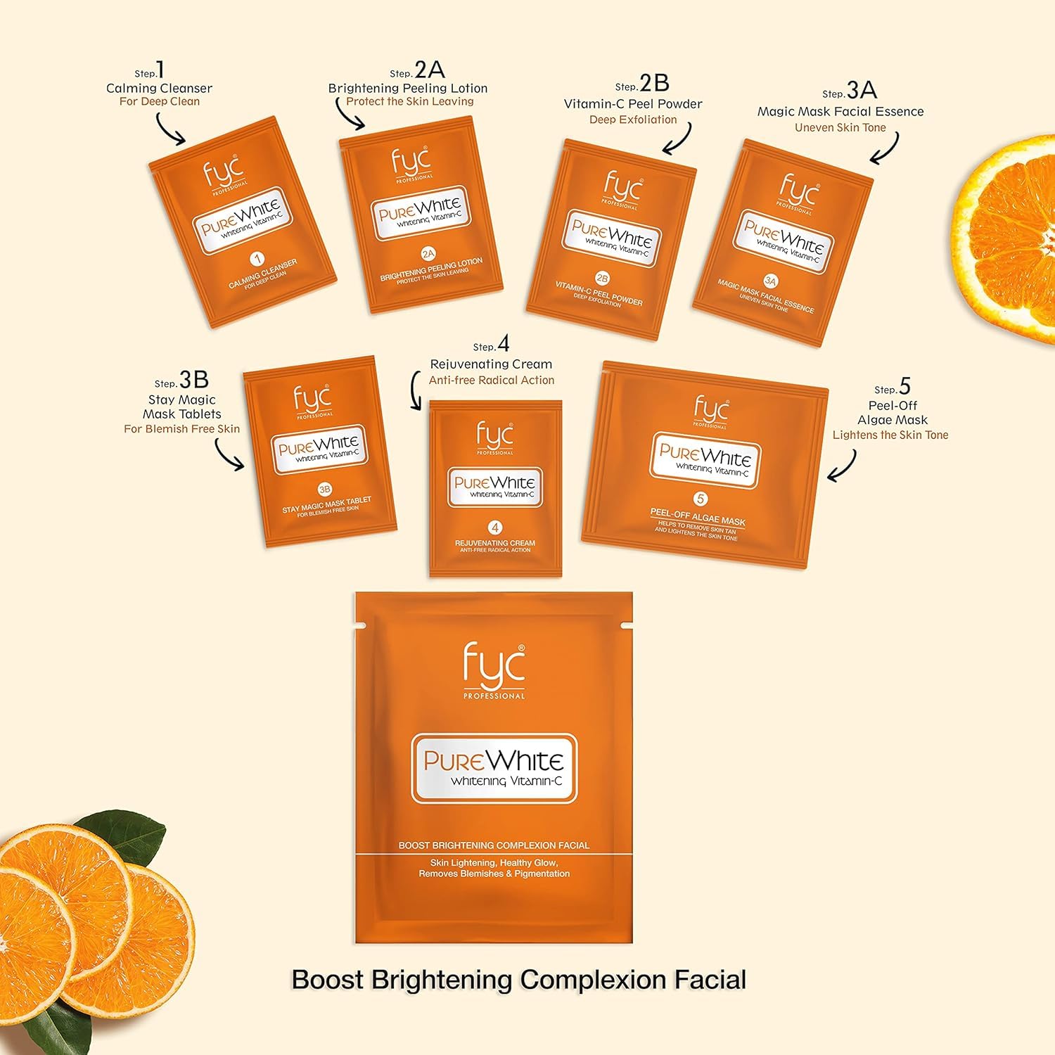 Fyc Professional Pure White Vitamin C Facial Kit (5 Step Facial Kit) - Single Use Fyc