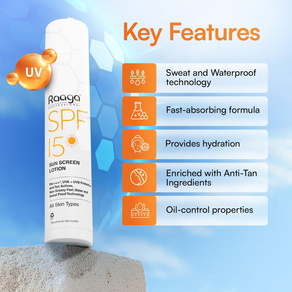 Raaga SPF 15 Sunscreen Lotion 55ml | Daily UV Protection Raaga Professional