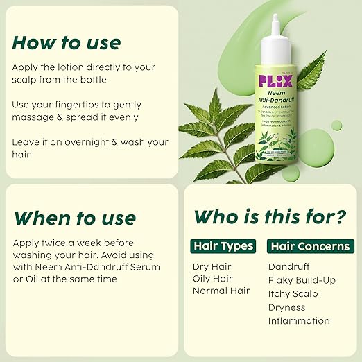 PLIX – The Plant Fix Neem Anti-Dandruff Advanced Lotion | Reduces Dandruff, Itching & Irritation | With Dandelix Pro™ & Ichthyol® Pale | Paraben & Sulphate Free | 60ml PLIX
