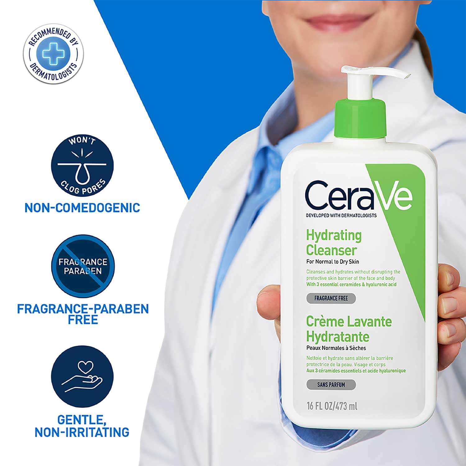 CeraVe Hydrating Cleanser For Normal To Dry Skin (473ml) - Non-Foaming Face Wash with Hyaluronic Acid And Ceramides | Non-Comedogenic, Non-Irritating And Fragrance-Free Cleanser CeraVe