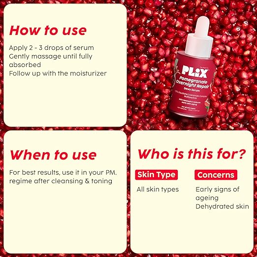 PLIX – The Plant Fix Pomegranate Overnight Repair Dewy Serum | Anti-Aging, Collagen Boosting, Reduces Fine Lines & Wrinkles | Hydrating Night Serum | 30ml PLIX