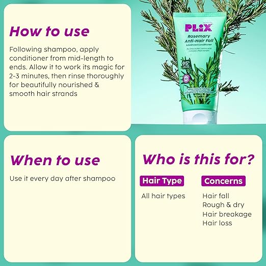 PLIX – The Plant Fix Rosemary Advanced Anti Hair Fall Conditioner | Reduces Hair Loss & Breakage | Strengthens Hair from Root to Tip | Sulphate & Paraben Free | Unisex | 175ml PLIX