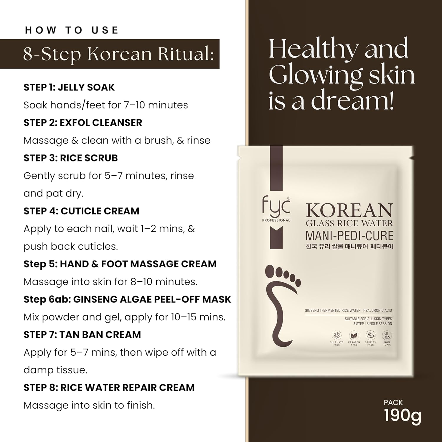 FYC Professional Korean Glass Rice Water Mani-Pedi-Cure Kit – Single Use Manicure & Pedicure Kit Fyc