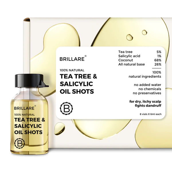 Brillare 100 % natural tea tree & salicylic oil shorts ( for itchy ,flaky,dandruff prone scalp 8 vials *6ml each )-48ml
