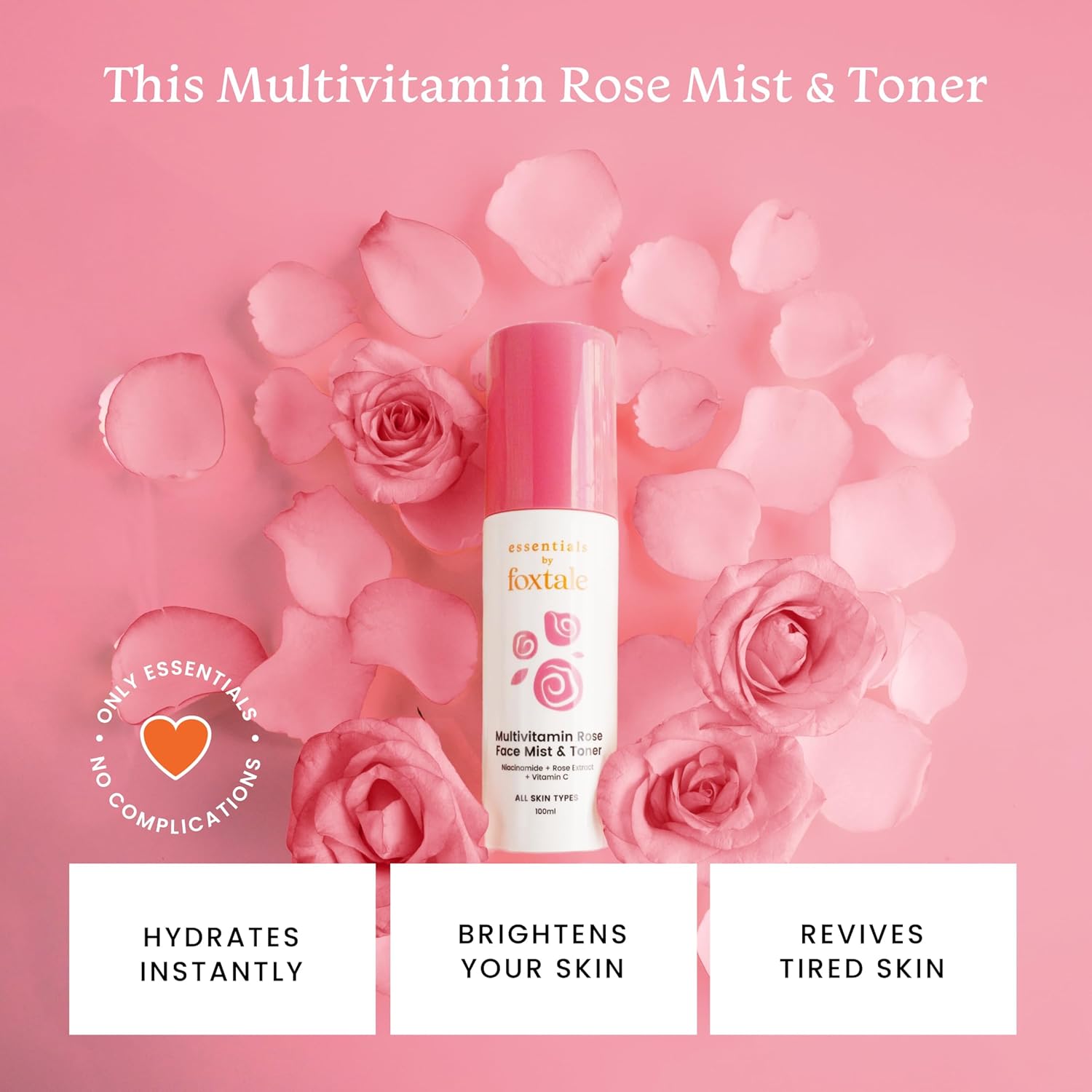 Foxtale multivitamin rose face mist & toner Niacinamide +Rose extract+vitamin c- Hydate .revive.brighten 100ml all skin types