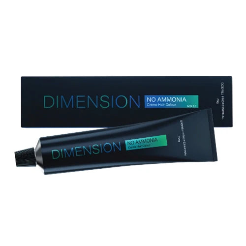 Dimension no ammonia hair color tube and packaging on a white background