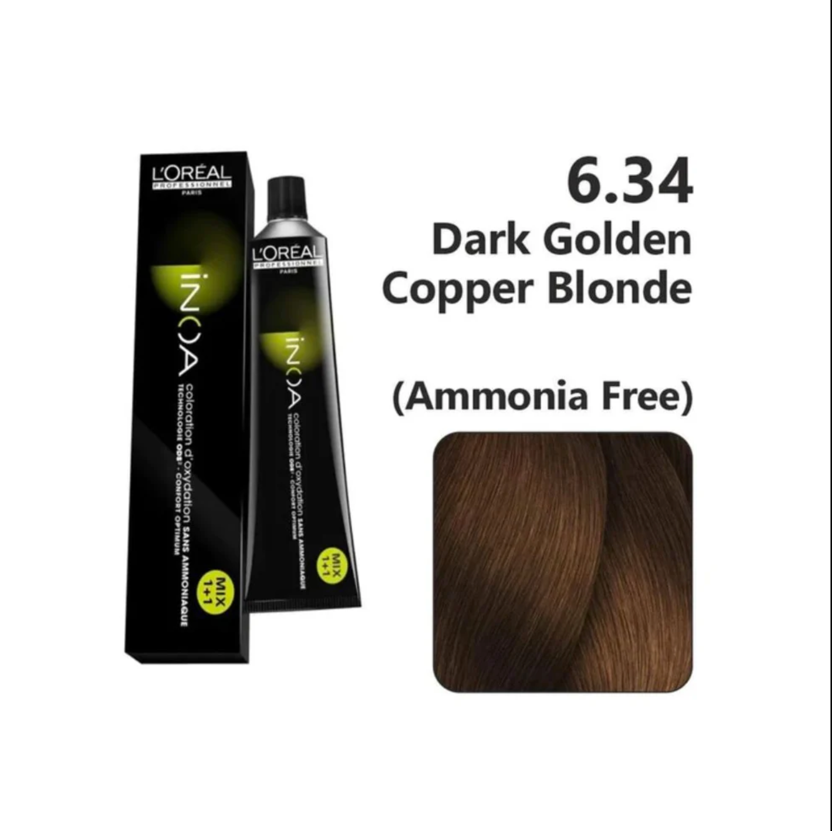 L'Oréal INOA Ammonia-Free Hair Color, 6.34 Dark Golden Copper Blonde (60g) - Niram Global Private Limited