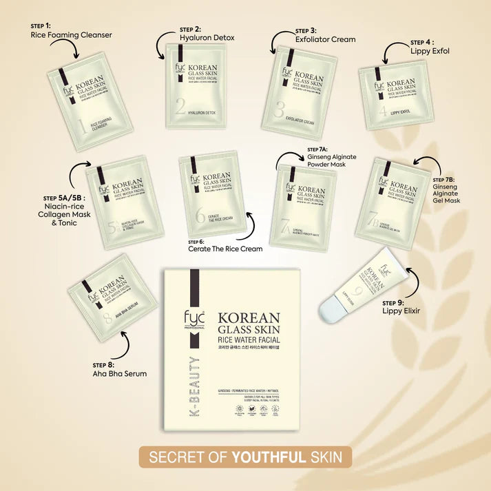 Fyc Professional Korean Glass Skin Rice Water Facial Kit 9 Steps - Single Use (183gm) Fyc