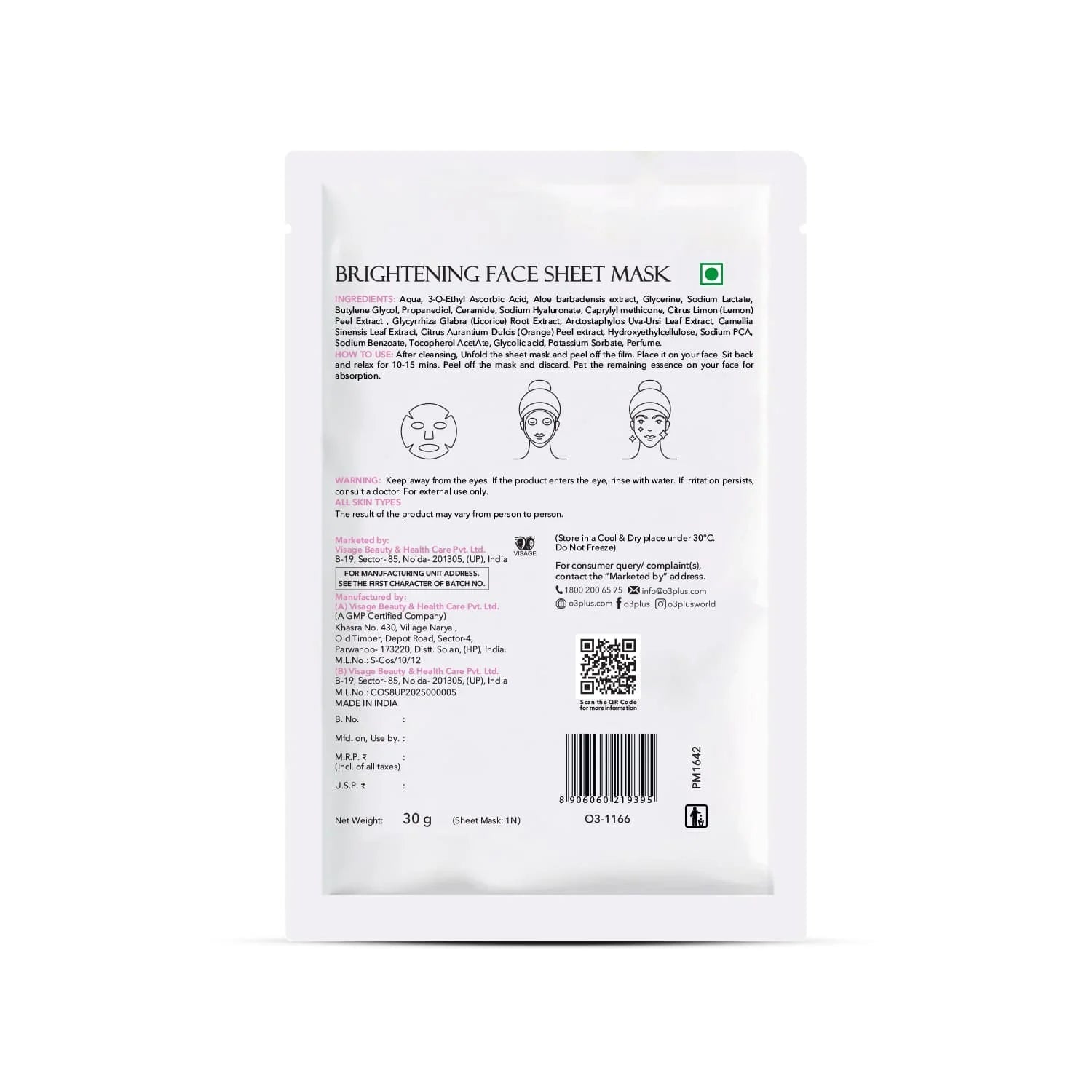 O3+ Facialist Brightening Face Sheet Mask With Glycolic (30ml) O3+