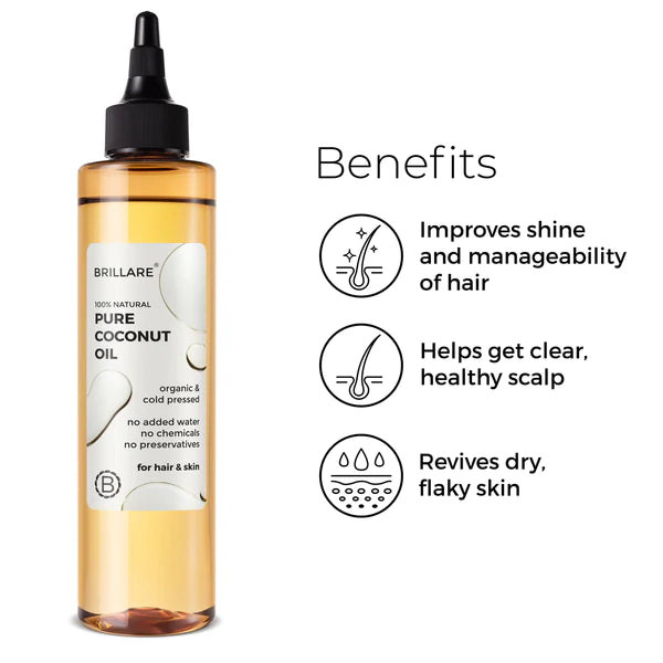 Brillare Pure Natural Hair Oil, Organic & Cold Pressed with Zero Chemicals, Coconut, Castor & Sesame Hair Oil, Rich in Vitamins & Amino Acids, Repairs Damaged & Dry Skin