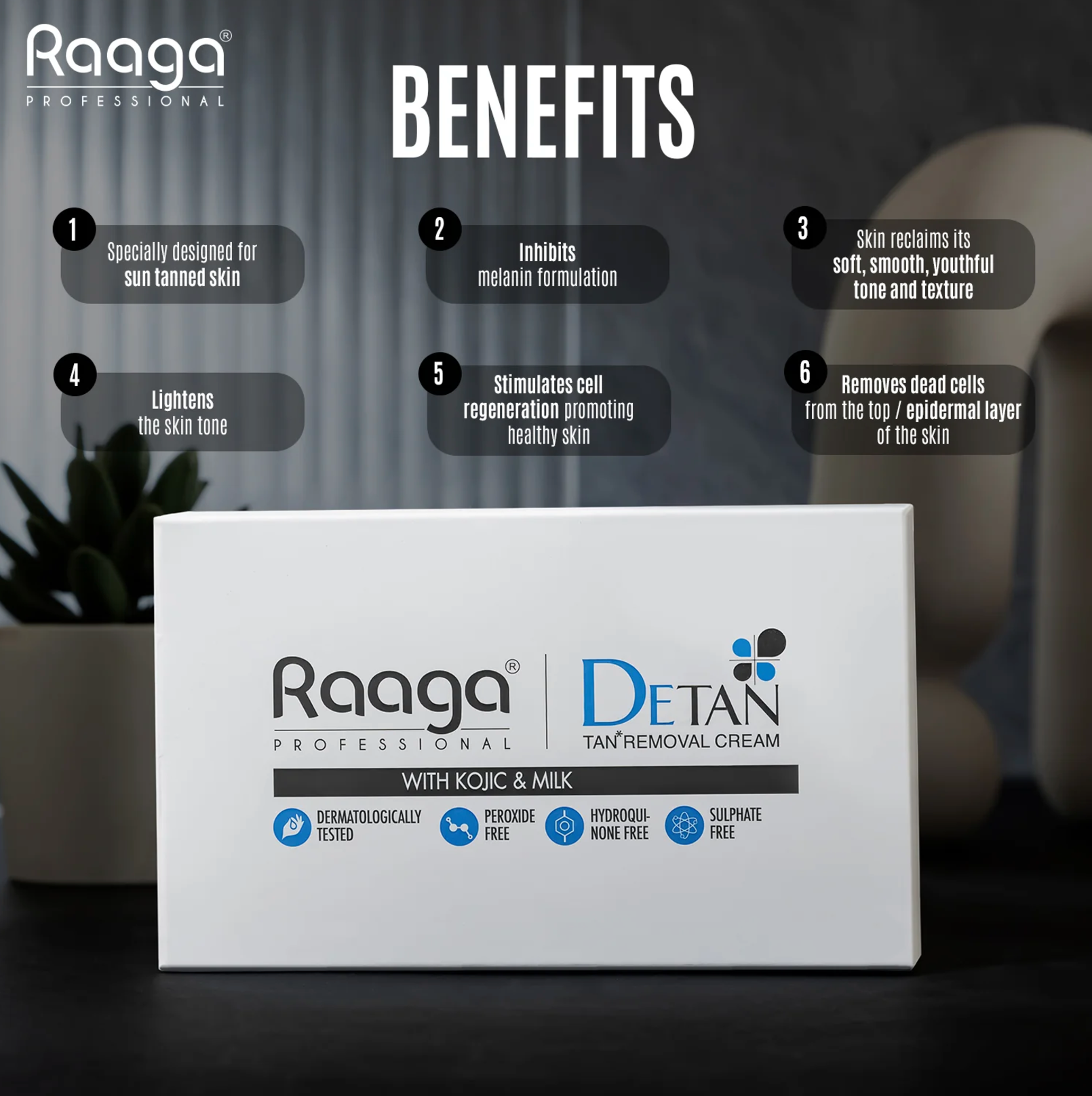 Raaga Professional De-Tan Pack | Tan Removal Cream with Kojic and Milk | Dermatologically Tested - 12g x 6 (72 gm) Raaga Professional