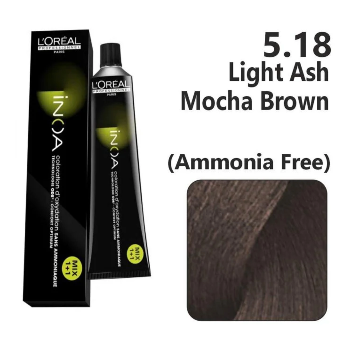 INOA 5.18 Ammonia-Free Hair Colour – Light Ash Mocha Brown