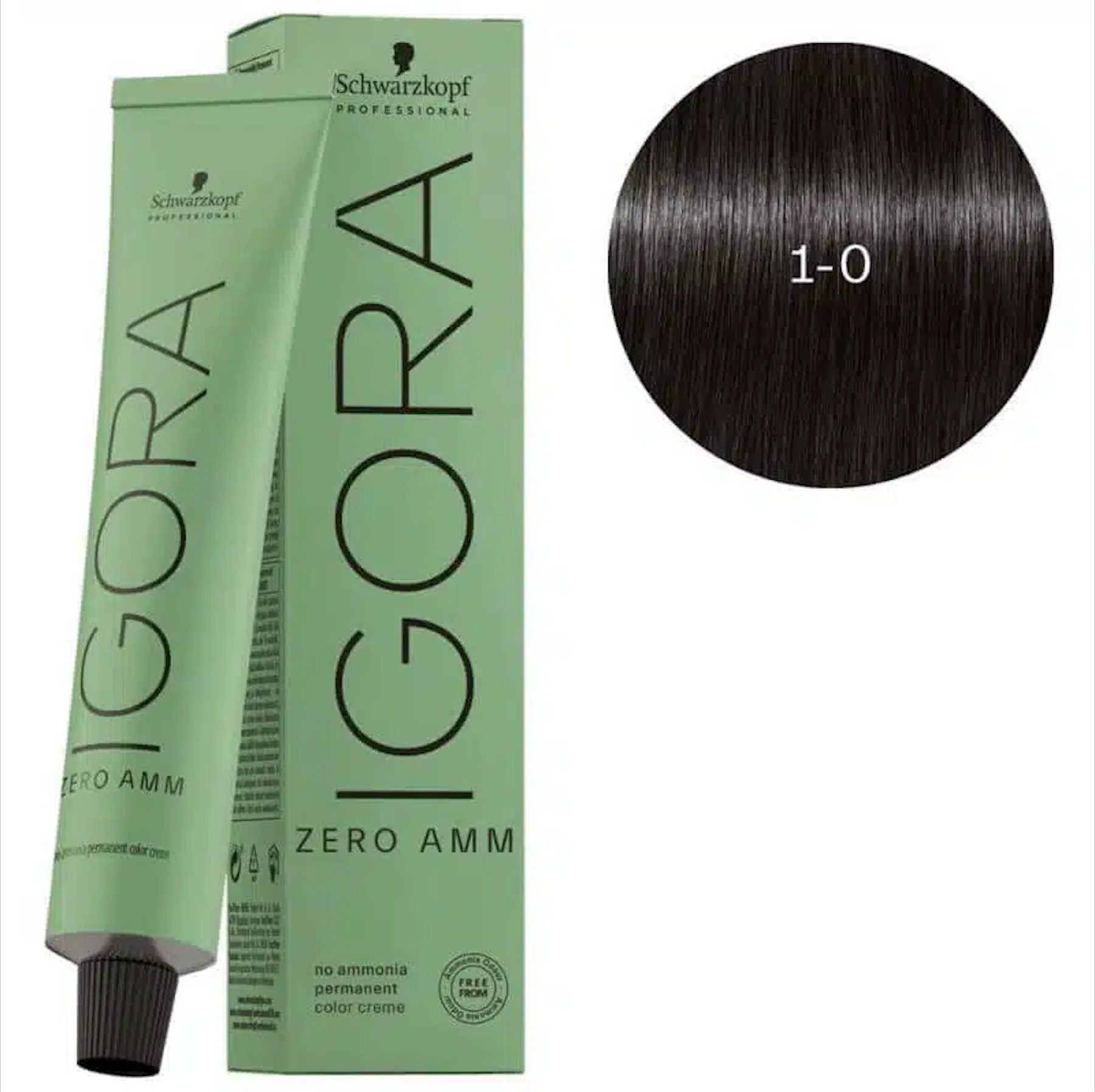 Schwarzkopf Professional Igora Zero AMM Ammonia-Free Color Cream (1-0 Black Natural) (60ml) Schwarzkopf