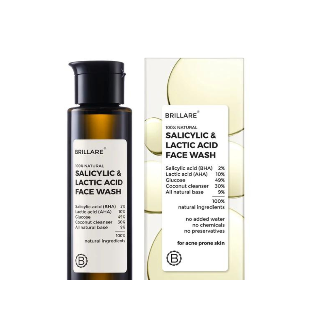 Brillare 100% natural salicylic & lactic acid face wash 100ml -for bright ,glowing skin