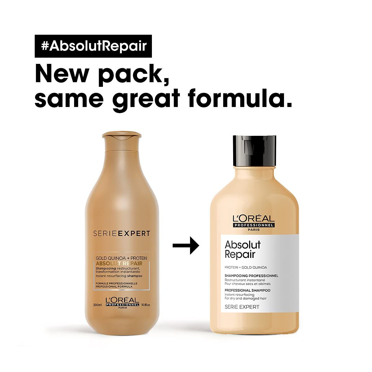 L'Oréal Professionnel Absolut Repair Shampoo With Protein And Gold Quinoa For Dry And Damaged Hair, Serie Expert, 300Ml - Niram Global Private Limited