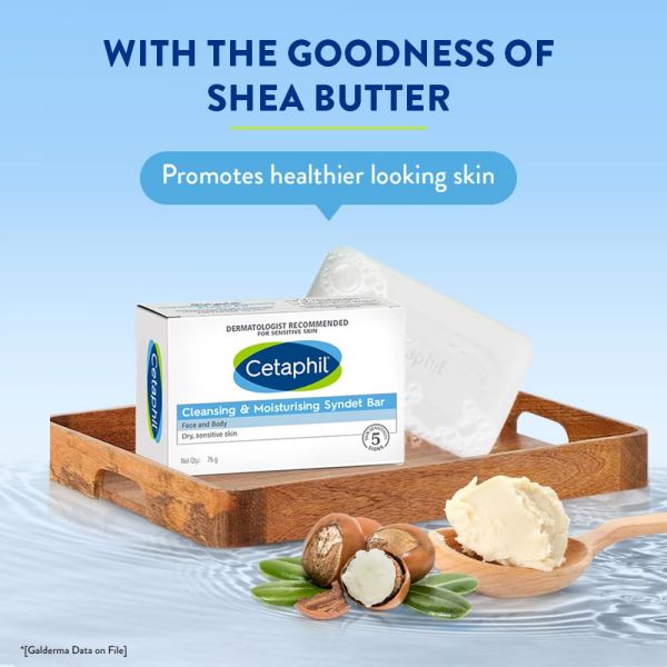 Cetaphil Cleansing & Moisturising Syndet Bar With Shea butter | Dermatologist Recommended (75gm)