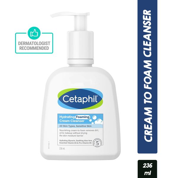 Cetaphil Hydrating Foaming Cream Cleanser for All skin types with Niacinamide and Aloevera (236ml)