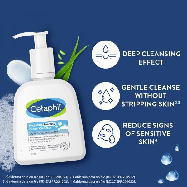 Cetaphil Hydrating Foaming Cream Cleanser for All skin types with Niacinamide and Aloevera (236ml)