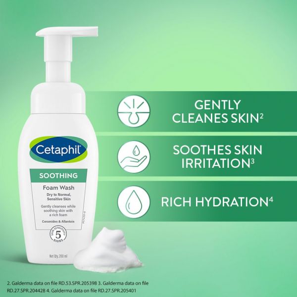 Cetaphil Soothing Foam Wash for Dry to Normal Skin with Ceramides (200ml)