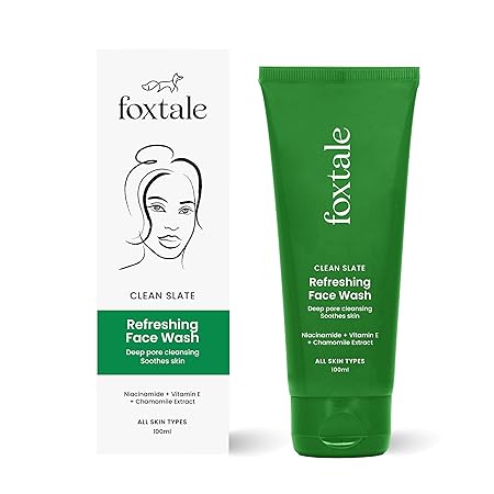 Foxtale glow,hydrate,protect Gel face wash 100ml- chamomile extract + niacinamide for all skin types