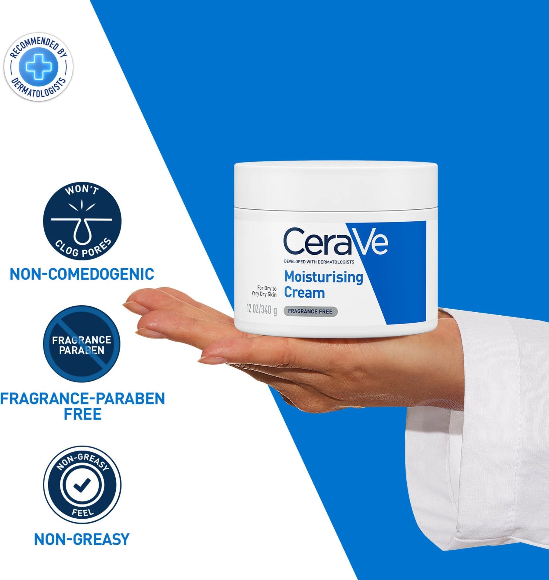 CeraVe Moisturizer For Dry Skin, Barrier Repair Cream with Ceramides, Dermatologist recommended – 340 gm CeraVe