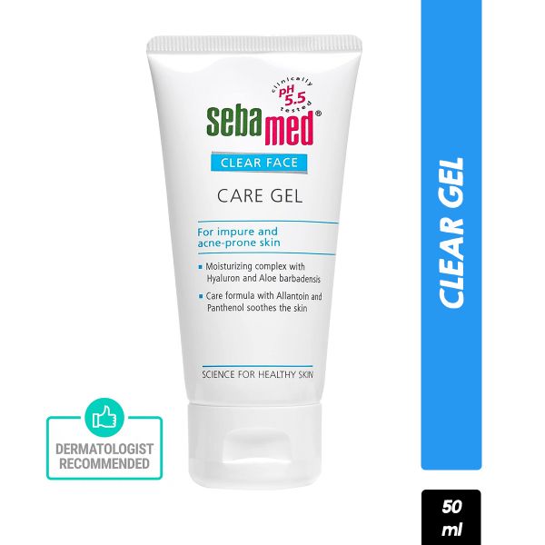 Sebamed Clear Face Care Gel 50ml|PH 5.5|Acne prone skin|Hyaluron & Aloe vera|Water based moisturiser