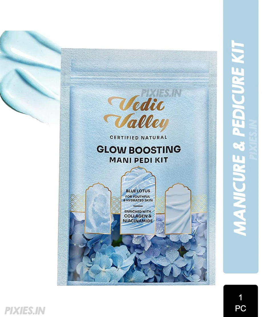 Vedic Valley Glow Boosting Manicure and Pedicure Kit - Blue Lotus - Monodose (75gm) (5 Step Kit) MINTREE