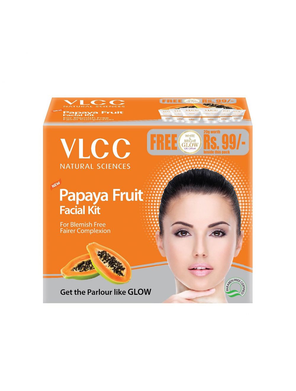 VLCC Papaya Fruit Facial Kit + Free White & Bright Glow Gel - Niram