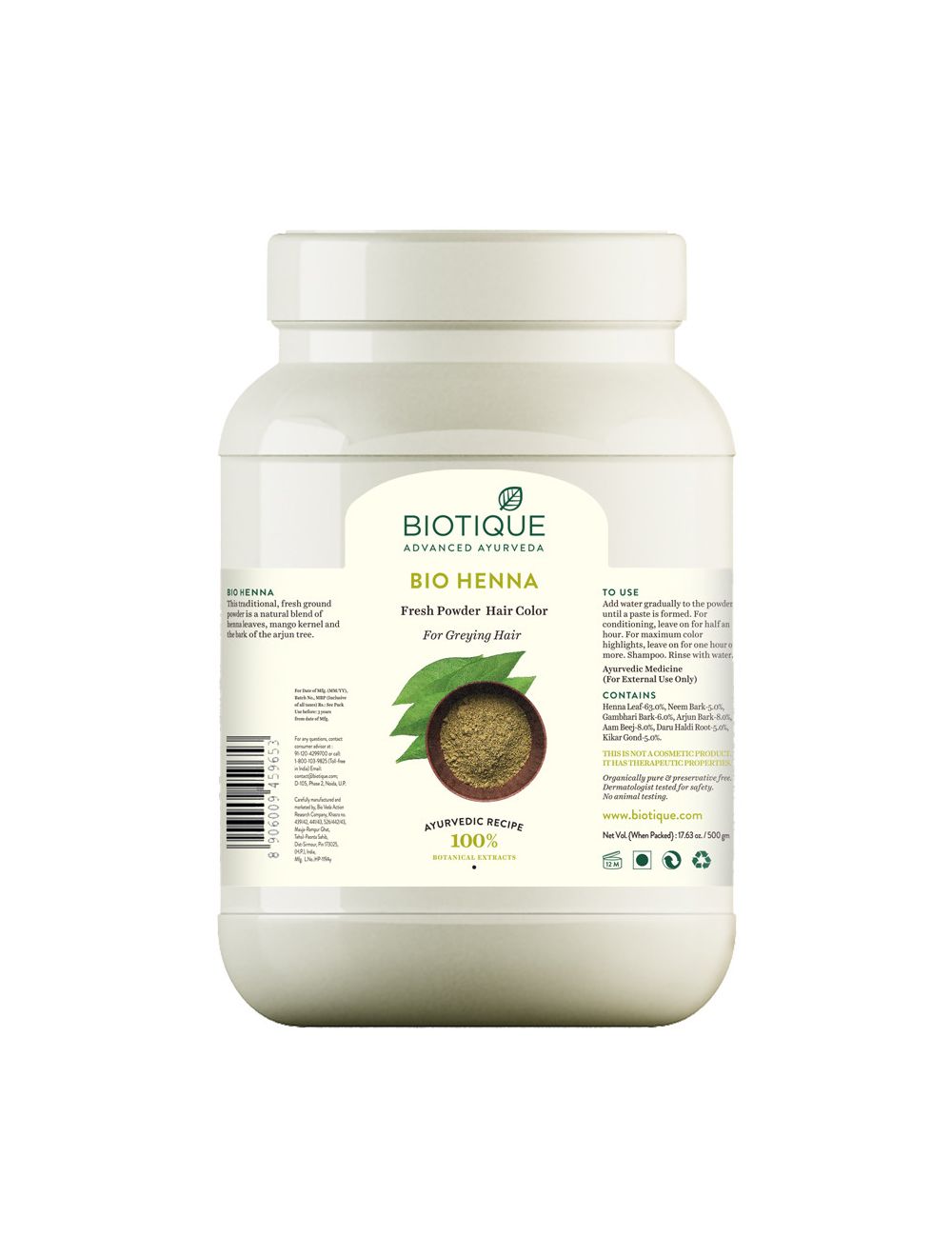 Biotique Bio Henna Fresh Powder Hair Color-500 gm - Niram