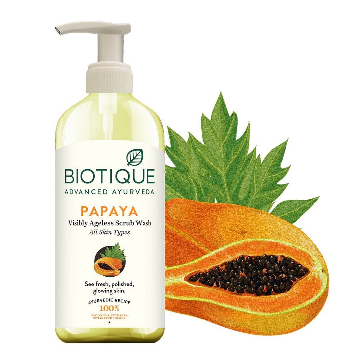 Biotique Bio Papaya Visibly Ageless Scrub Wash For All Skin Types-300 ml - Niram
