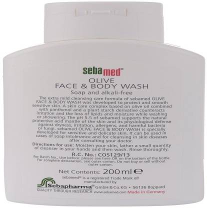 Sebamed Olive Face & Body Wash, PH 5.5, Soap Free, Sensitive Dry Skin, With Olive Oil & Panthenol (200ml)