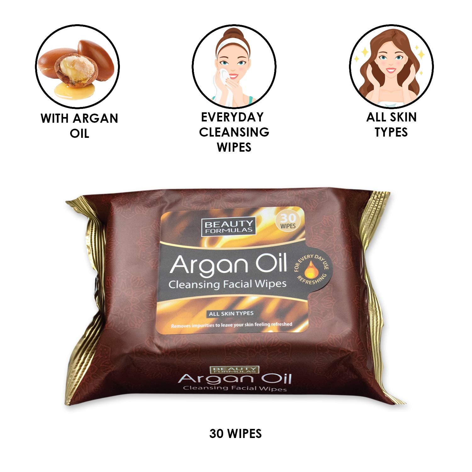 Beauty Formulas Argan Oil Cleansing Facial Wipes (30 Wipes)