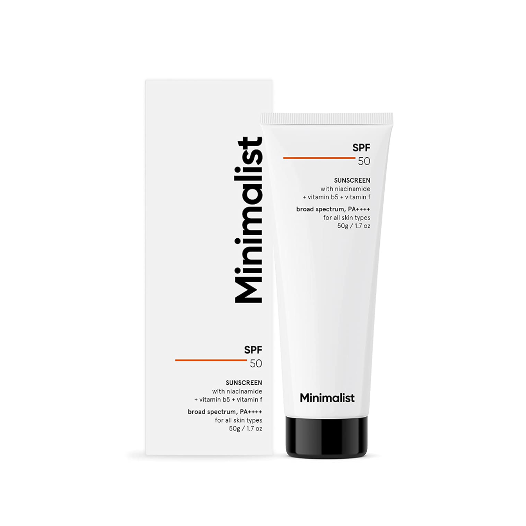 minimalist SPF50 Sunscreen Cream SPF 50 Lightweight, No White Cast, Broad Spectrum PA ++++, Acne Safe, For Men & Women, 50 gm