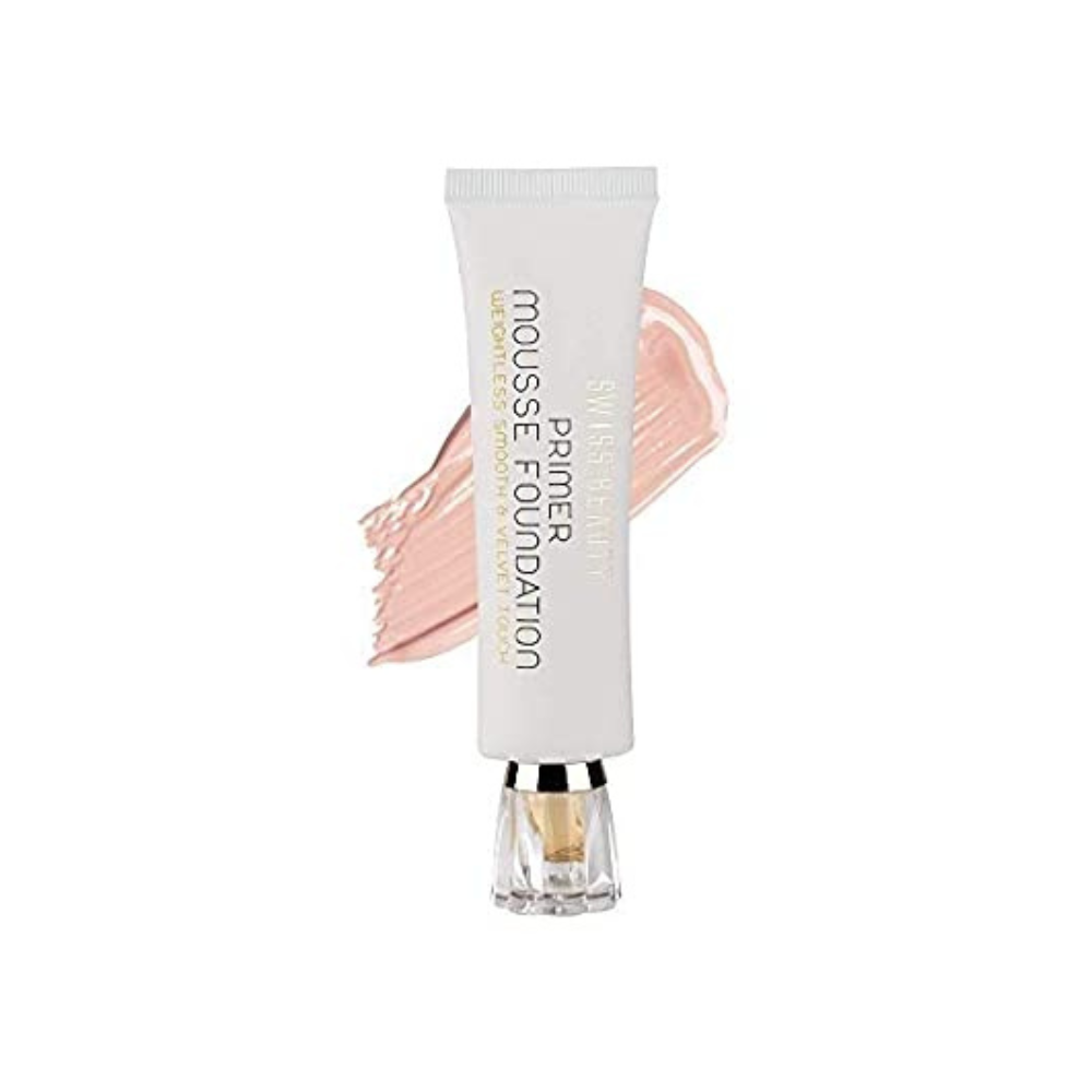 Swiss Beauty Primer Mousse Foundation Weightless Smooth & Velvet Touch, Face Makeup, Rose Blush, 40Ml