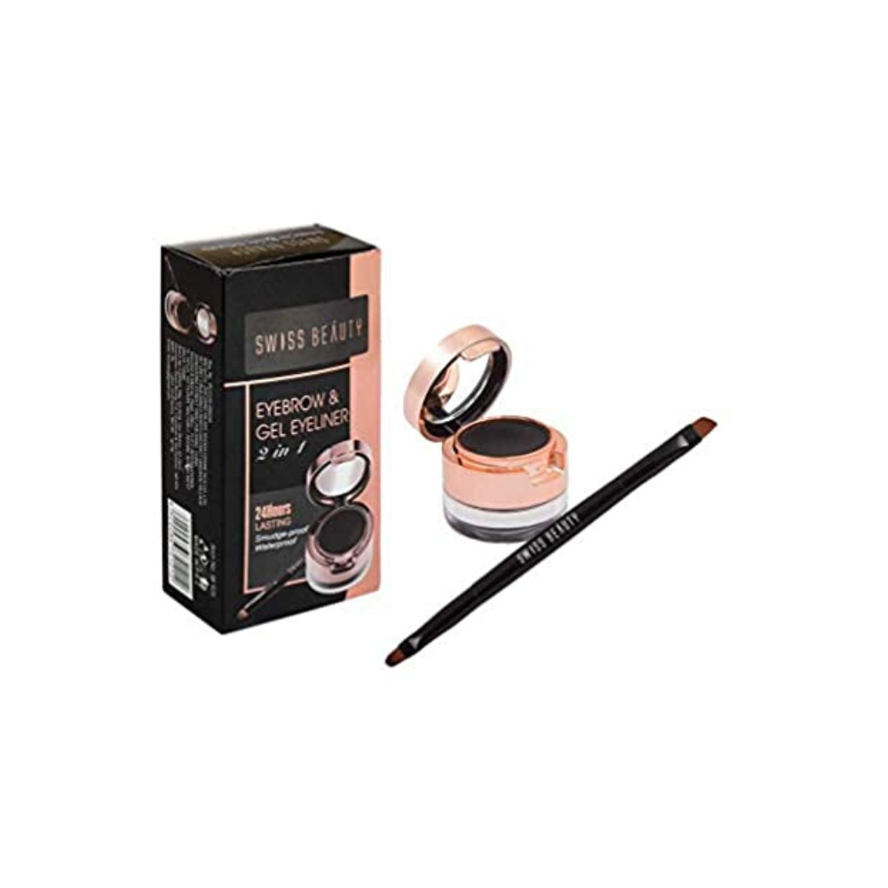 Swiss Beauty Waterproof Eyebrow & Gel Eyeliner 2 In 1 with Brush Smudge proof Gel Eyeliner Black, 7G