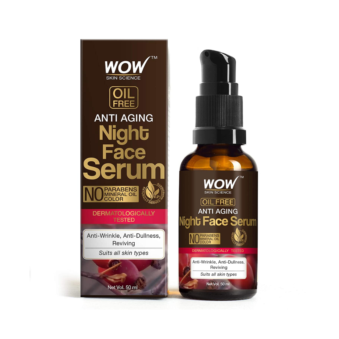 WOW Skin Science Anti Aging Night Face Serum - OIL FREE - Anti Wrinkle, Anti Dullness, Reviving - No Parabens, Silicones & Color - 50mL