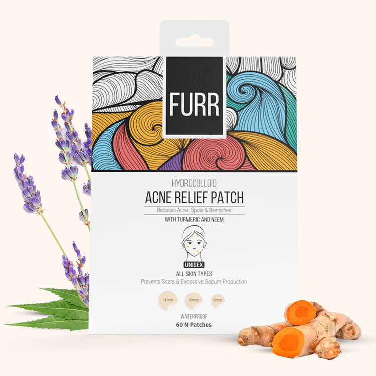 FURR HYDROCOLLOID ACNE RELIEF PATCH -REDUCES ACNE,SPOTS & BLEMISHES with turmeric and neem