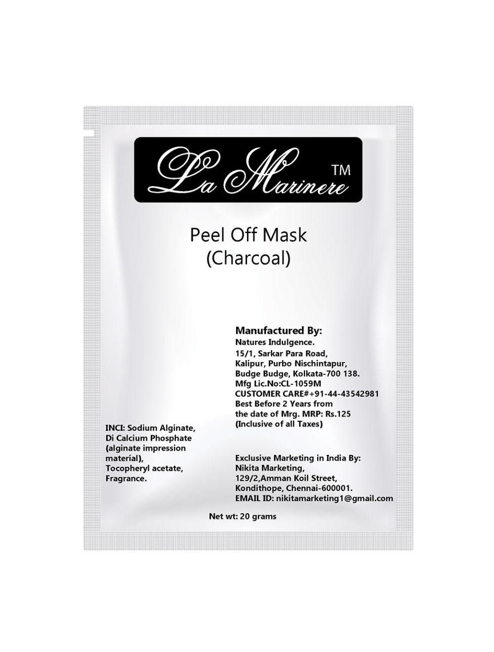 La Marinere Charcoal Peel off Mask (20gm) - Niram