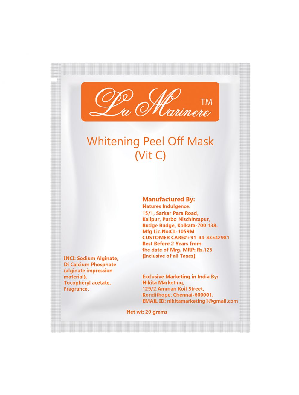 La Marinere Whitening Vit C Peel Off Mask (20gm) - Niram