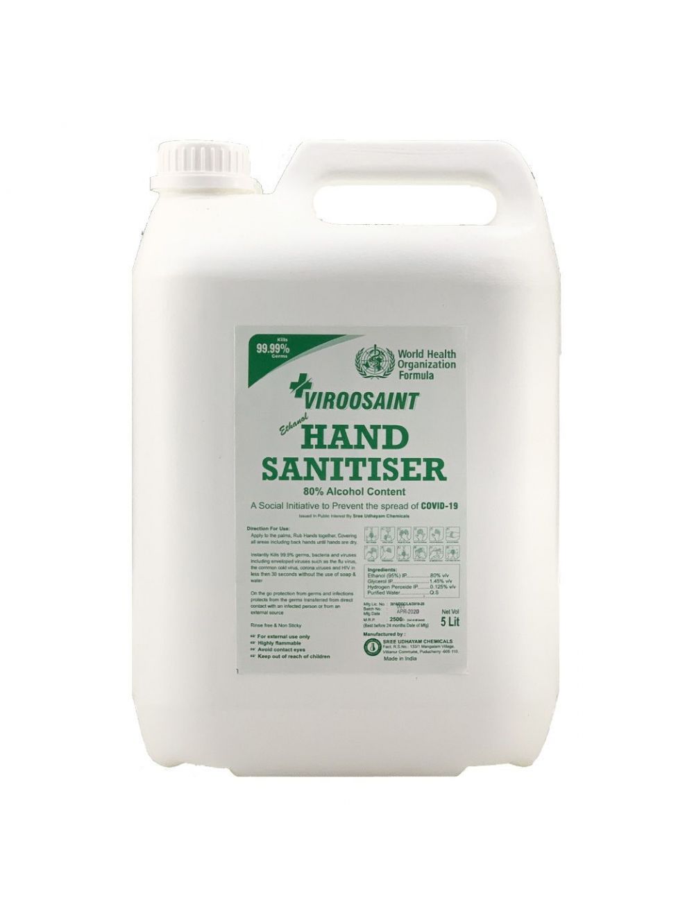 Viroosaint Ethanol Hand Sanitiser (5 Lit) - Niram