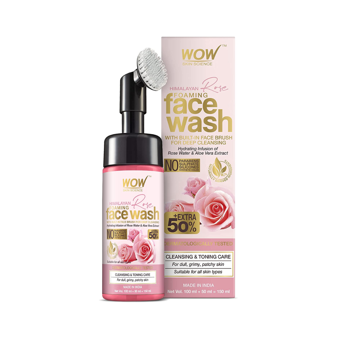 WOW Skin Science Himalayan Rose Foaming Face Wash with Built-in Face Brush - 150mL